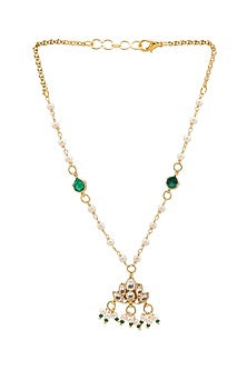 Gold Finish Kundan Polki Necklace Set For Girls