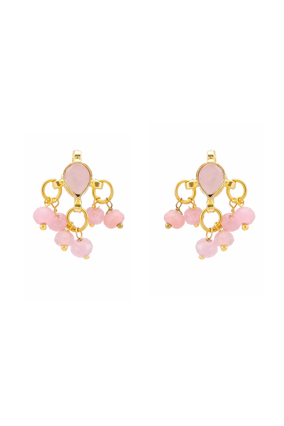 Gold Finish Kundan Polki & Pink Semi Precious Stone Necklace Set For Girls