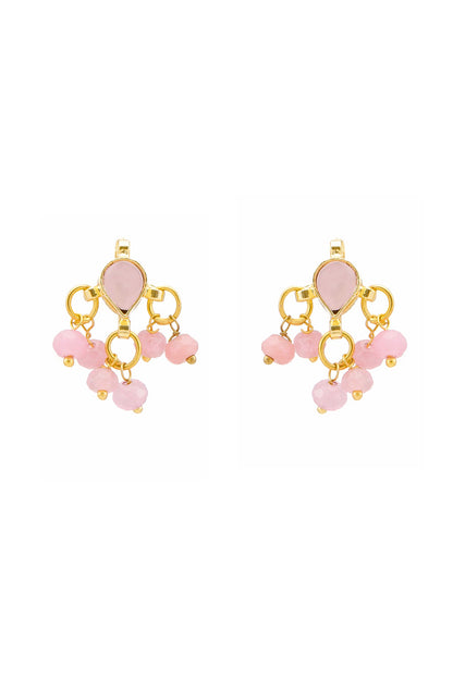 Gold Finish Kundan Polki & Pink Semi Precious Stone Necklace Set For Girls