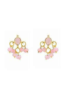 Gold Finish Kundan Polki & Pink Semi Precious Stone Necklace Set For Girls