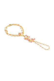 Gold Finish Kundan Polki & Pink Semi Precious Stone Necklace Set For Girls