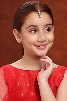 Two Tone Finish Kundan Polki & Gold Stone Maangtikka For Girls