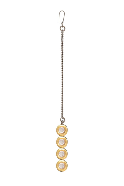 Two Tone Finish Kundan Polki & Gold Stone Maangtikka For Girls
