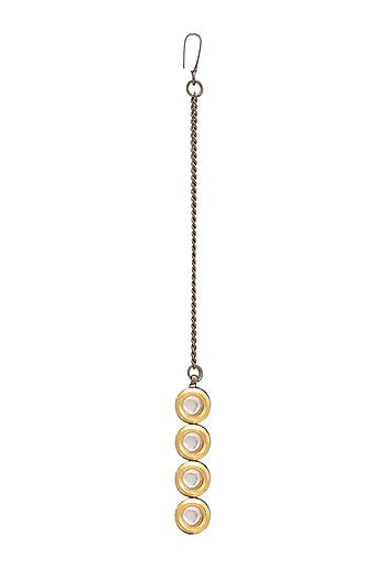 Two Tone Finish Kundan Polki & Gold Stone Maangtikka For Girls