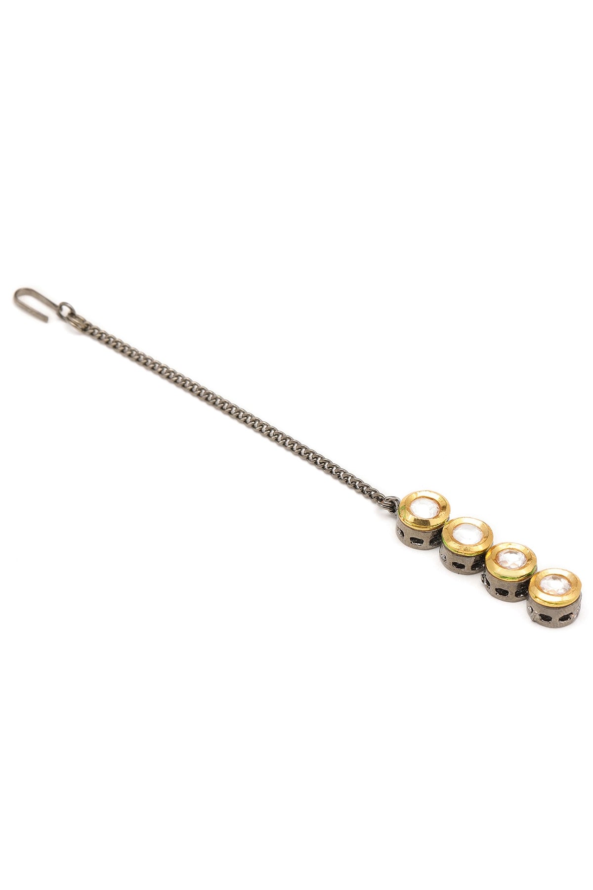 Two Tone Finish Kundan Polki & Gold Stone Maangtikka For Girls