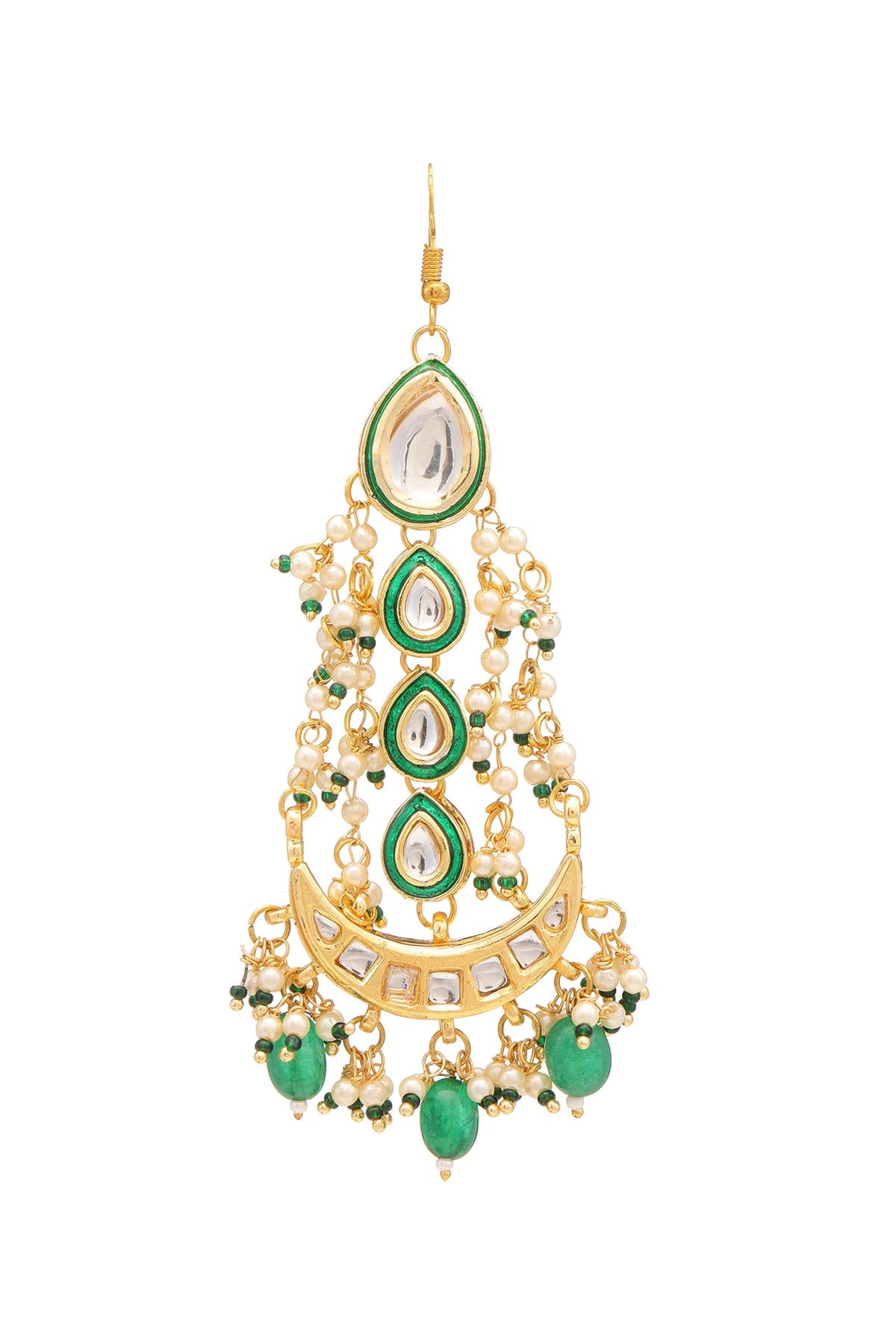 Gold Finish Kundan Polki & Green Stone Pasa For Girls