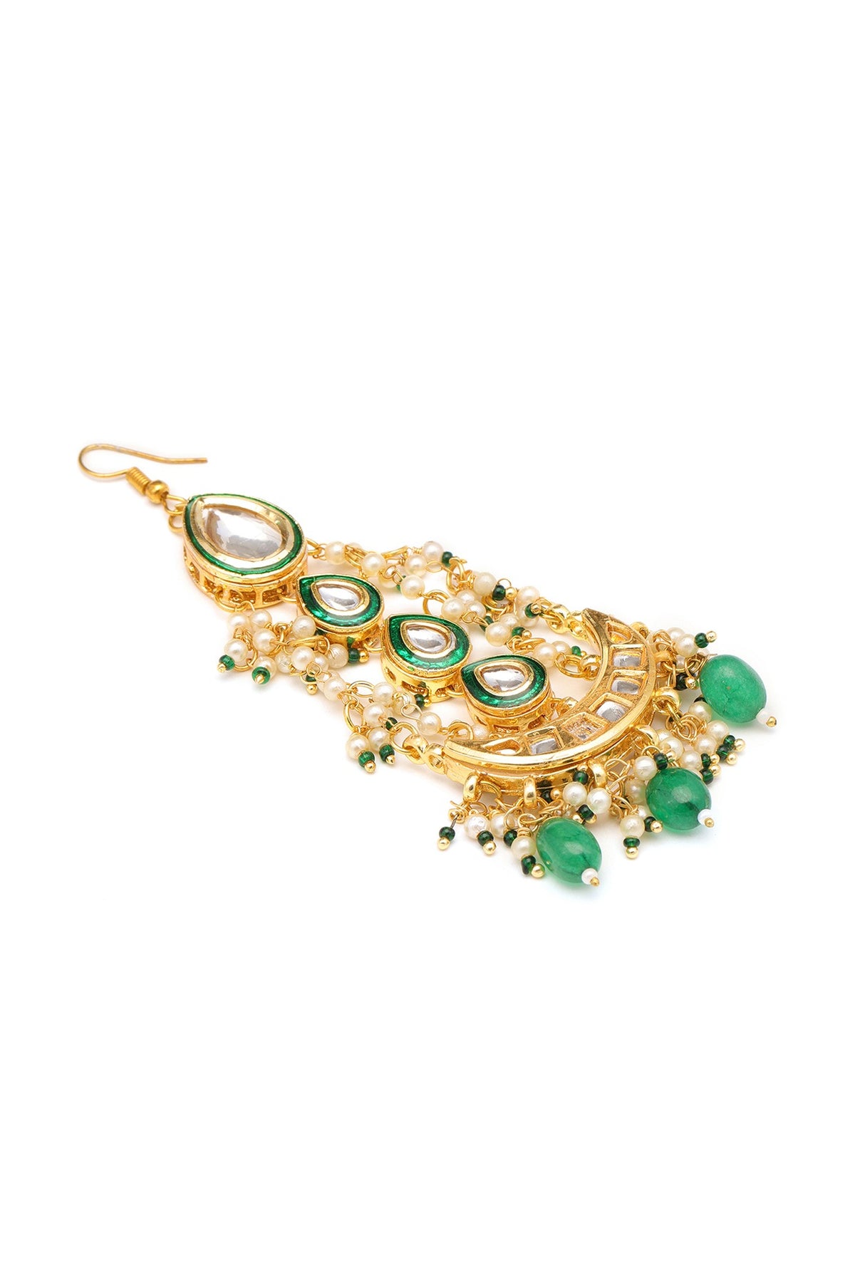 Gold Finish Kundan Polki & Green Stone Pasa For Girls