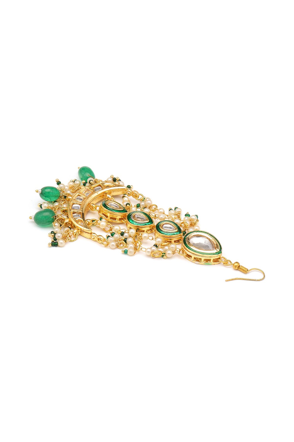 Gold Finish Kundan Polki & Green Stone Pasa For Girls