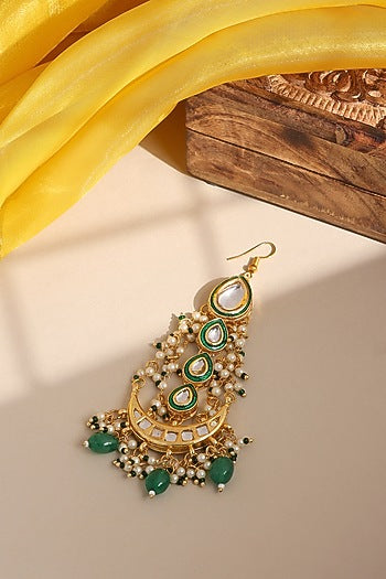 Gold Finish Kundan Polki & Green Stone Pasa For Girls