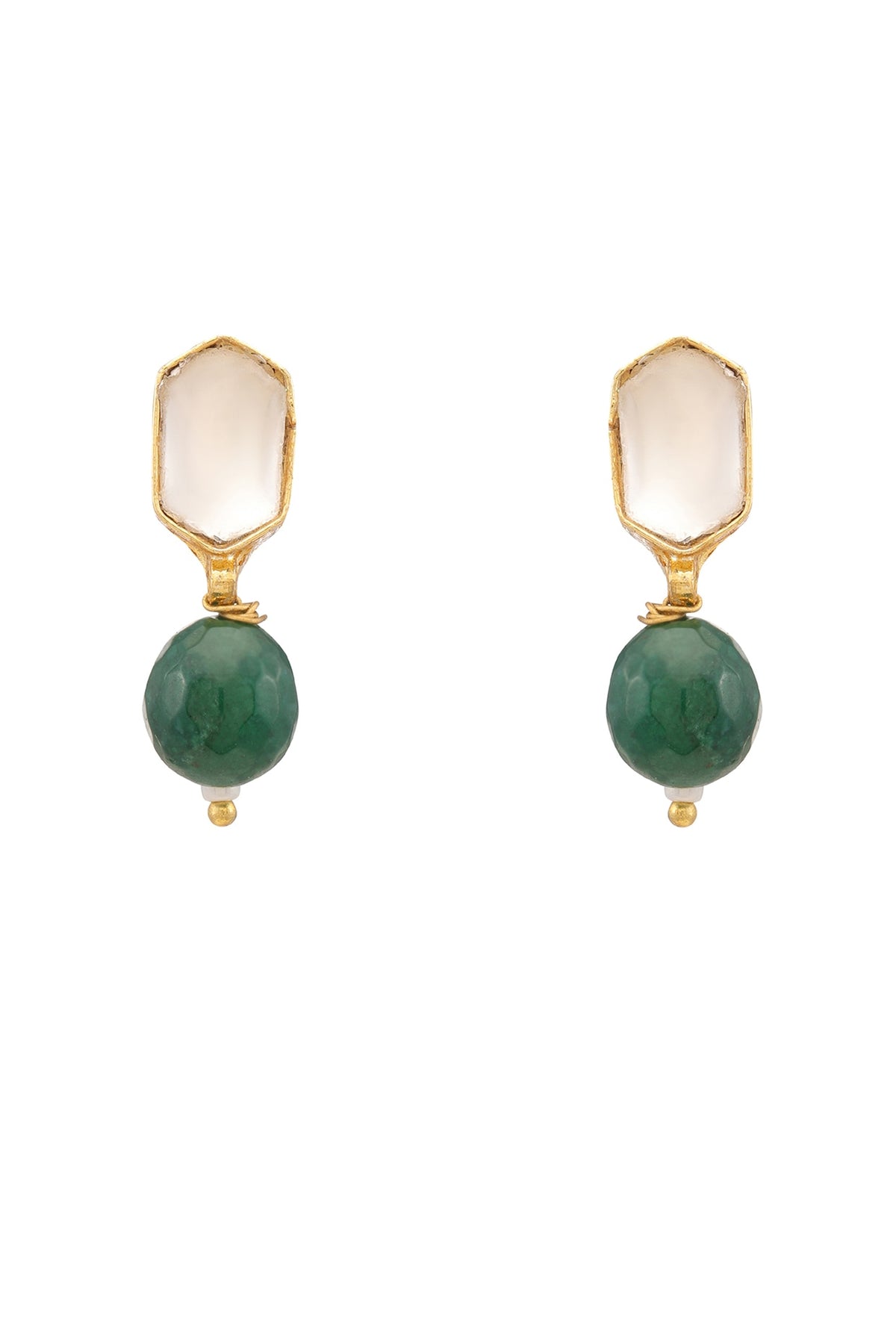 Gold Finish Kundan Polki & Pearls Stud Earrings For Girls