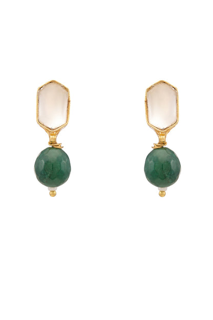 Gold Finish Kundan Polki & Pearls Stud Earrings For Girls