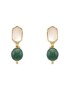 Gold Finish Kundan Polki & Pearls Stud Earrings For Girls