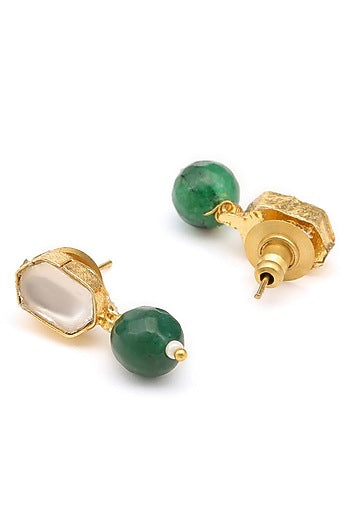 Gold Finish Kundan Polki & Pearls Stud Earrings For Girls