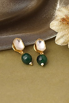 Gold Finish Kundan Polki & Pearls Stud Earrings For Girls