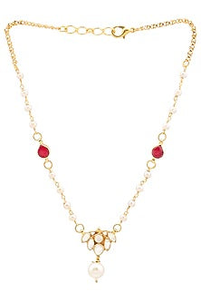 Gold Finish Maroon Kundan Polki Necklace For Girls