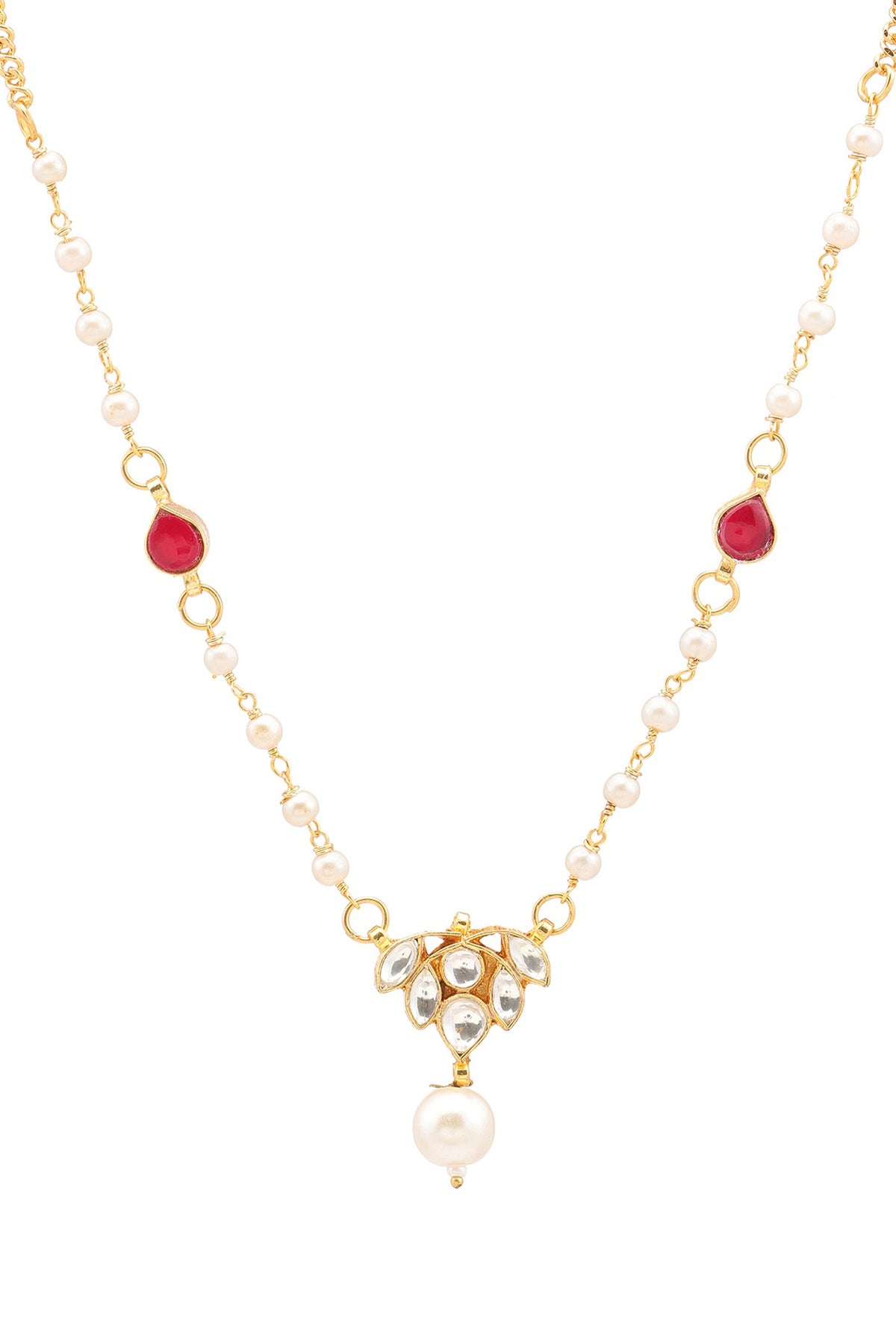 Gold Finish Maroon Kundan Polki Necklace For Girls