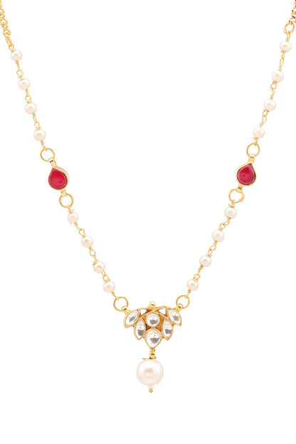Gold Finish Maroon Kundan Polki Necklace For Girls