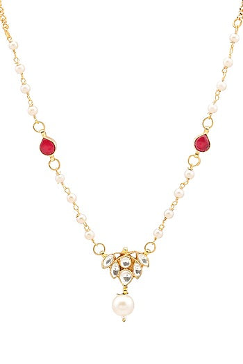 Gold Finish Maroon Kundan Polki Necklace For Girls