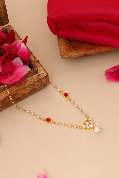 Gold Finish Maroon Kundan Polki Necklace For Girls
