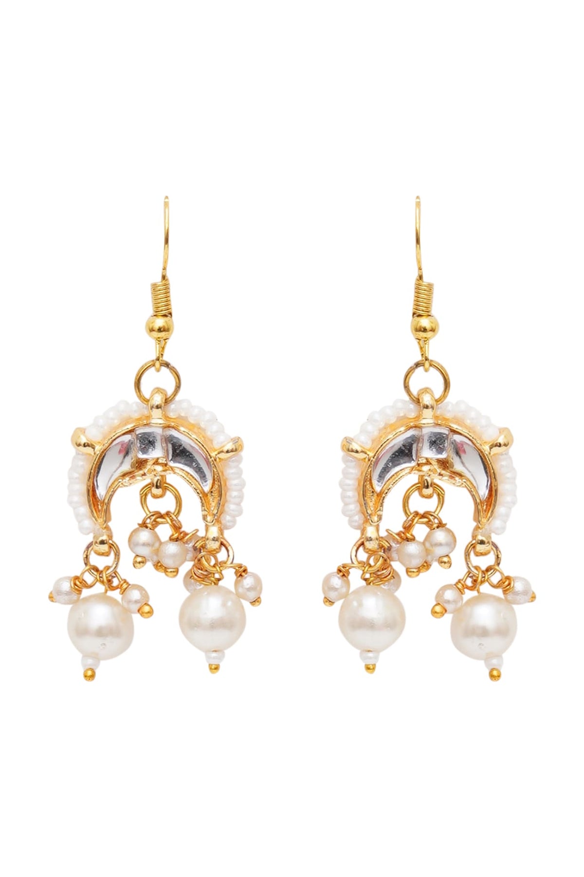 Gold Finish Kundan Polki & Pearl Earrings