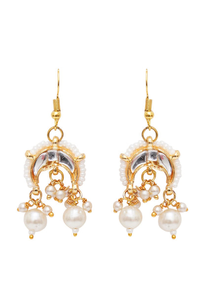 Gold Finish Kundan Polki & Pearl Earrings