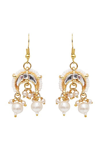 Gold Finish Kundan Polki & Pearl Earrings