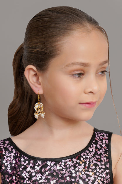 Gold Finish Kundan Polki & Pearl Earrings