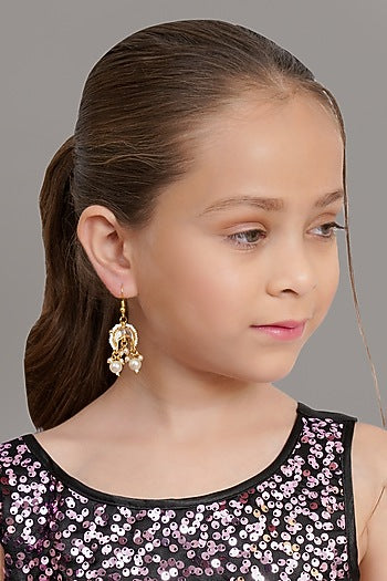 Gold Finish Kundan Polki & Pearl Earrings