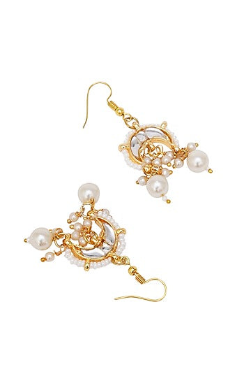 Gold Finish Kundan Polki & Pearl Earrings