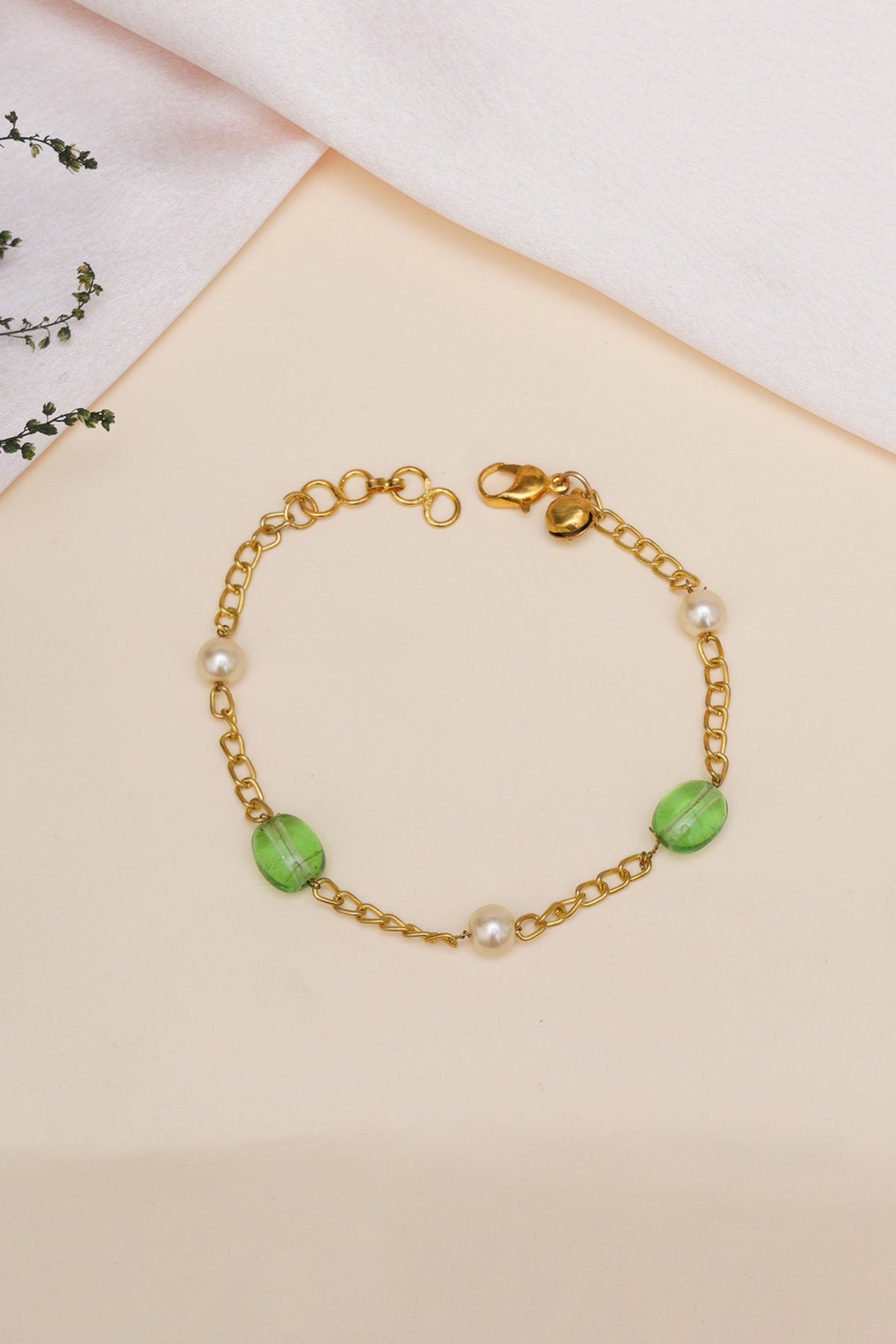 Gold Finish Pearl & Stone Bracelet