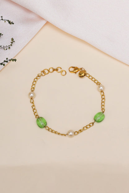 Gold Finish Pearl & Stone Bracelet