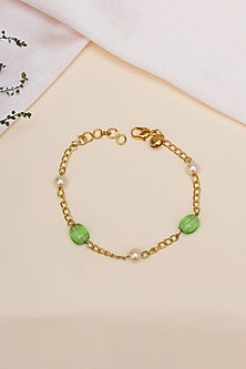Gold Finish Pearl & Stone Bracelet