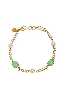 Gold Finish Pearl & Stone Bracelet