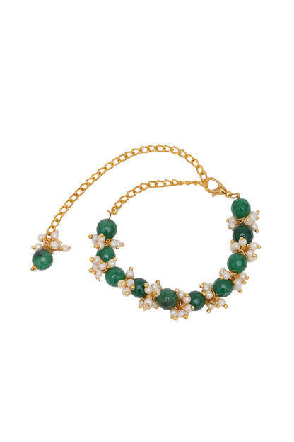 Gold Finish Stone & Pearl Bracelet