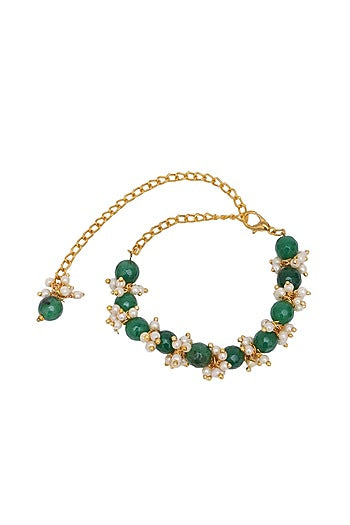 Gold Finish Stone & Pearl Bracelet