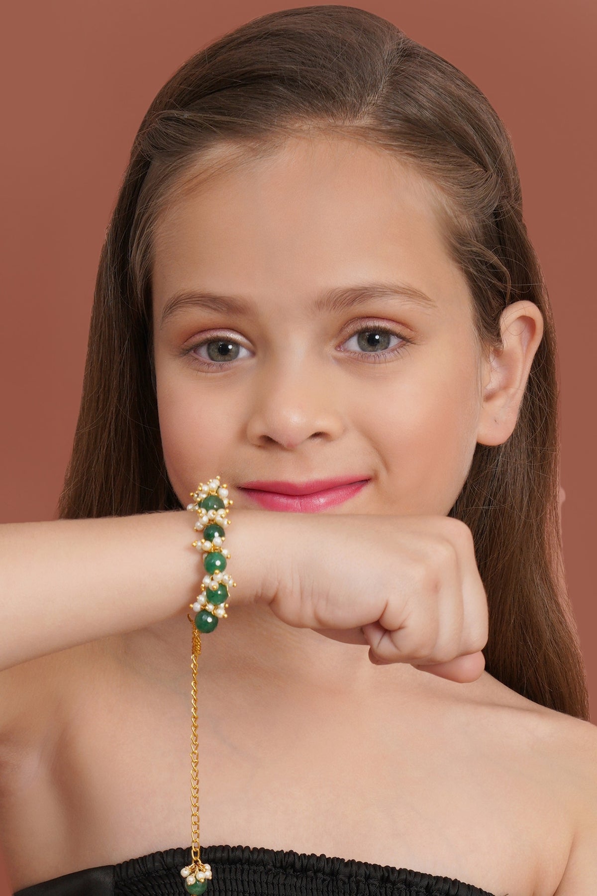 Gold Finish Stone & Pearl Bracelet