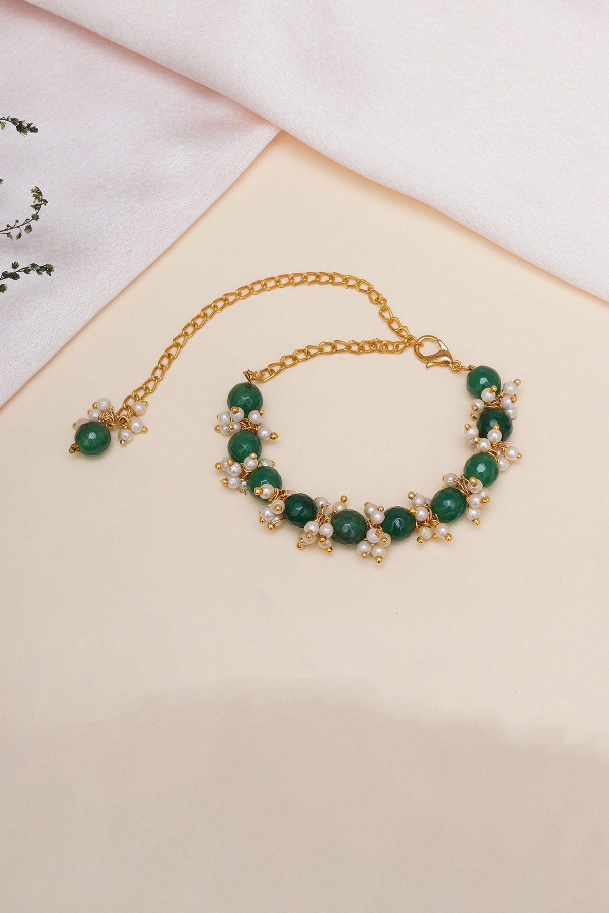 Gold Finish Stone & Pearl Bracelet
