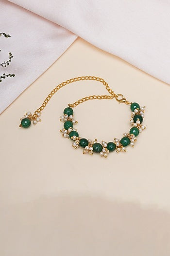 Gold Finish Stone & Pearl Bracelet