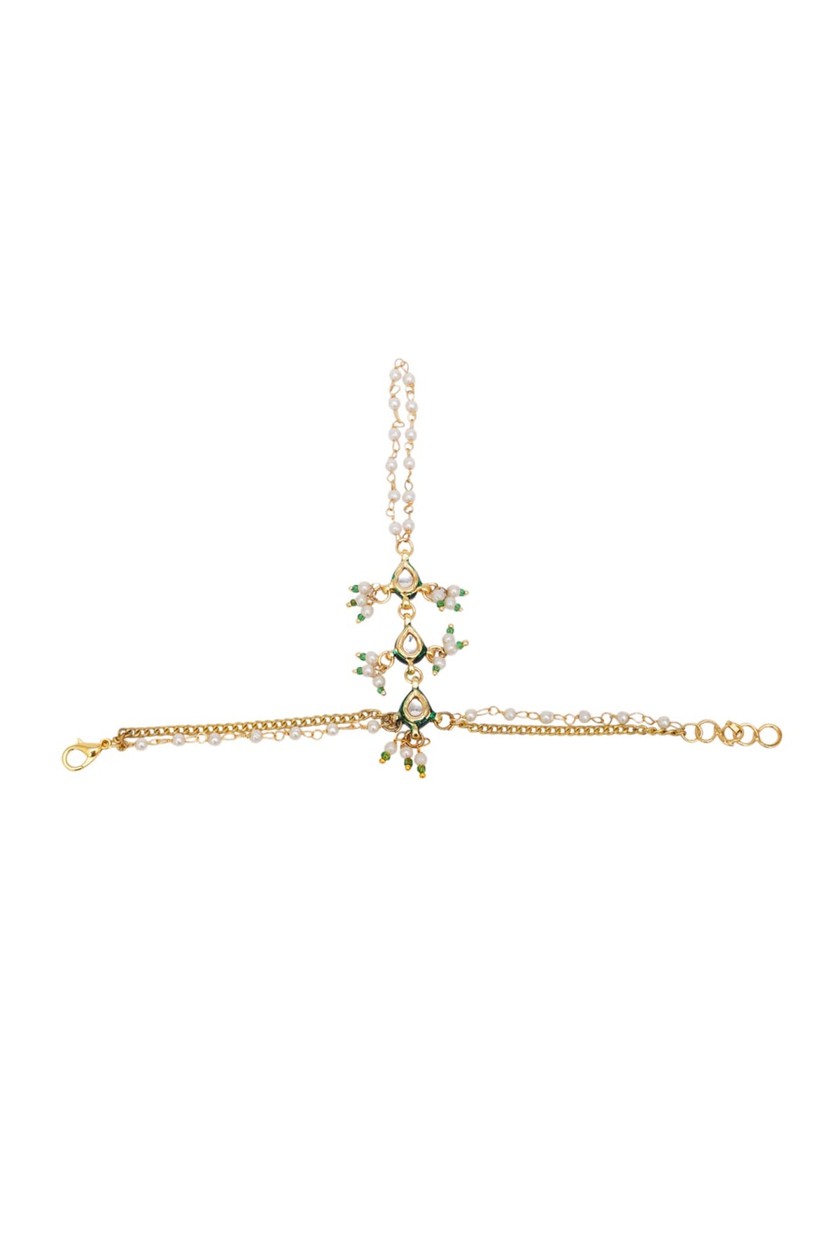 Gold Finish Kundan Polki & Pearl Hathphool