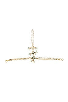 Gold Finish Kundan Polki & Pearl Hathphool