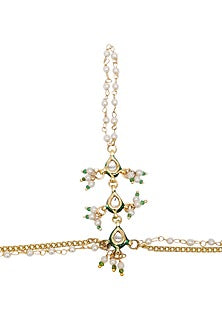 Gold Finish Kundan Polki & Pearl Hathphool