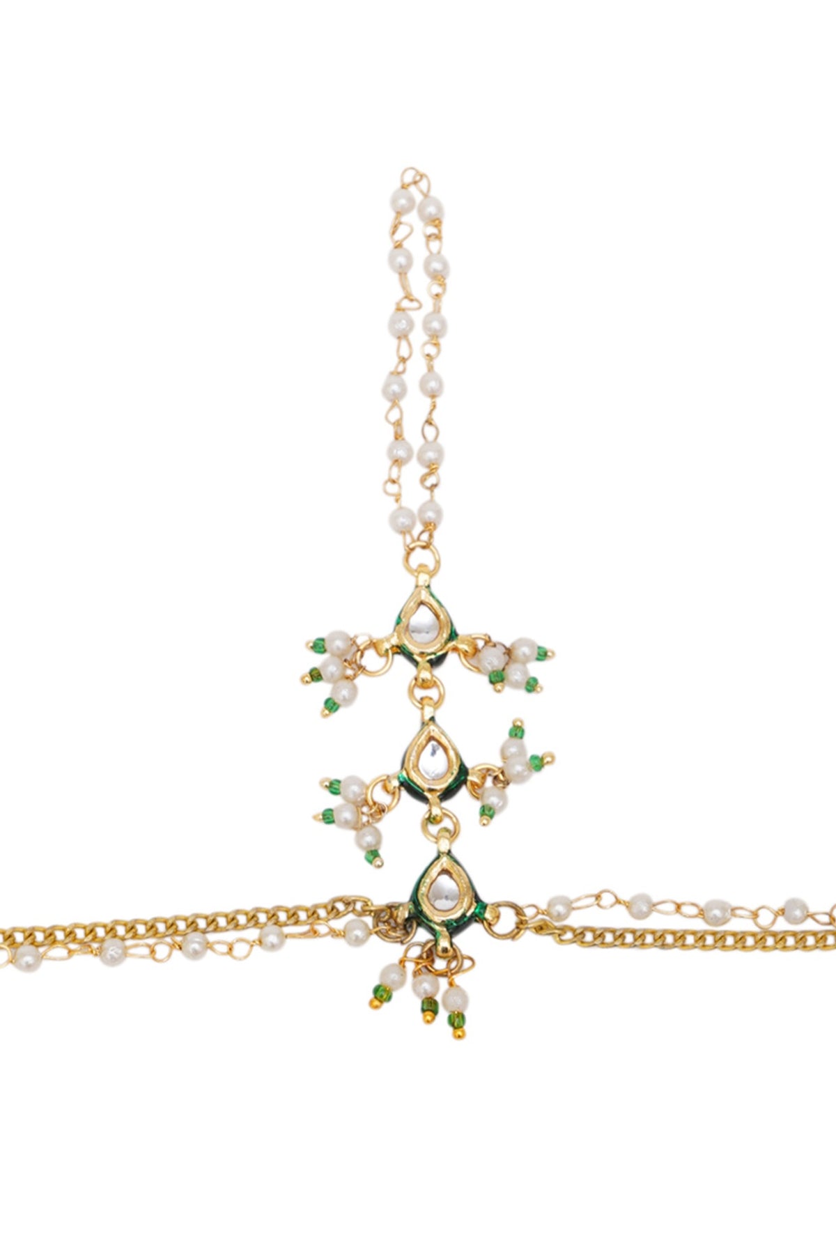 Gold Finish Kundan Polki & Pearl Hathphool