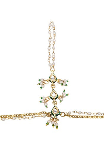 Gold Finish Kundan Polki & Pearl Hathphool