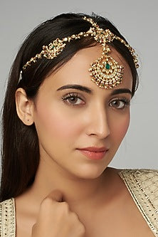 Gold Finish Kundan Polki Mathapatti