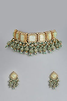 Gold Finish Russian Emeralds Choker Necklace Set