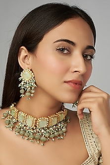 Gold Finish Russian Emeralds Choker Necklace Set