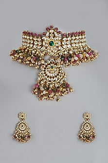 Gold Finish Tourmaline & Sapphire Necklace Set