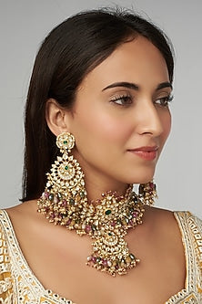 Gold Finish Tourmaline & Sapphire Necklace Set