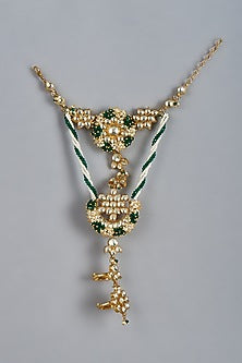 Gold Finish Pearl Piroi & Kundan Polki Hathphool (Set Of 2)