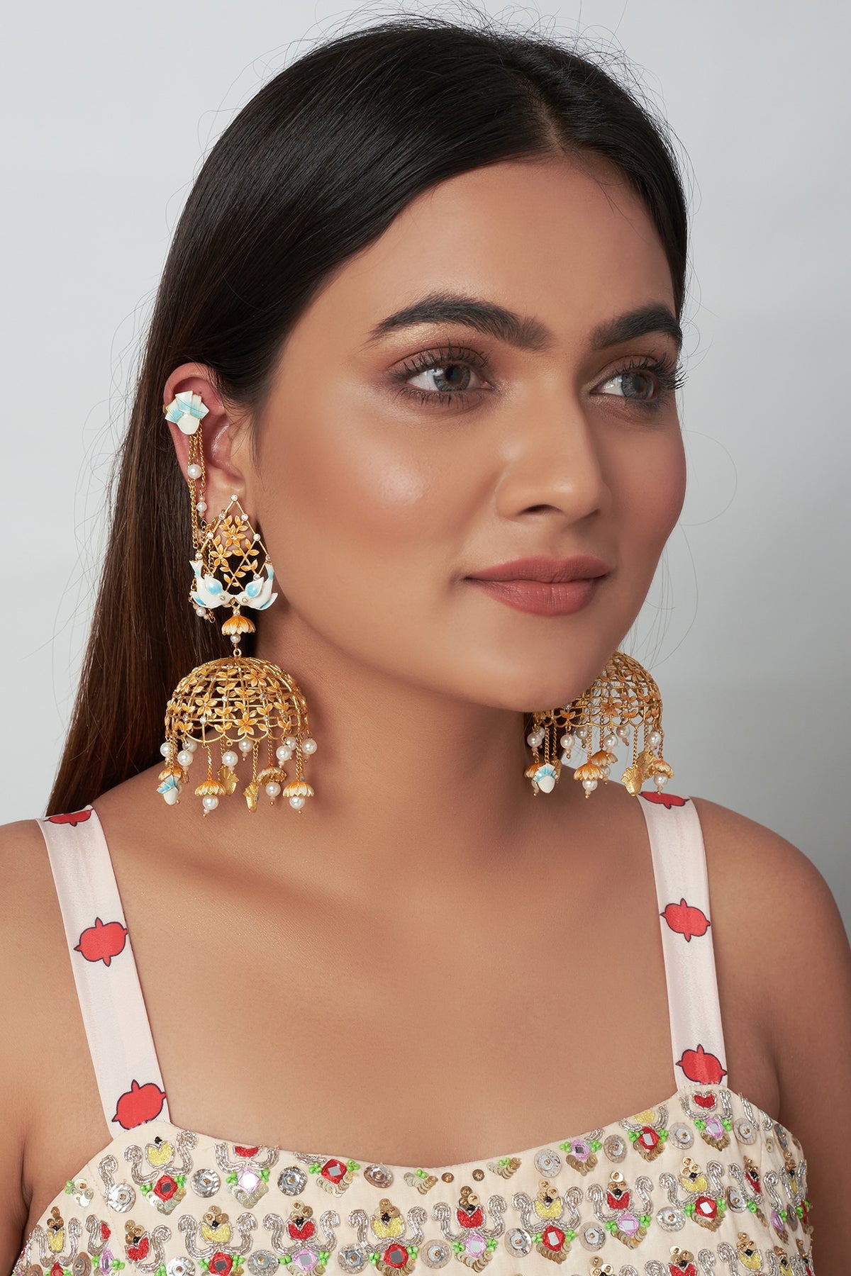 Gold Finish Meenakari Jhumka Earrings
